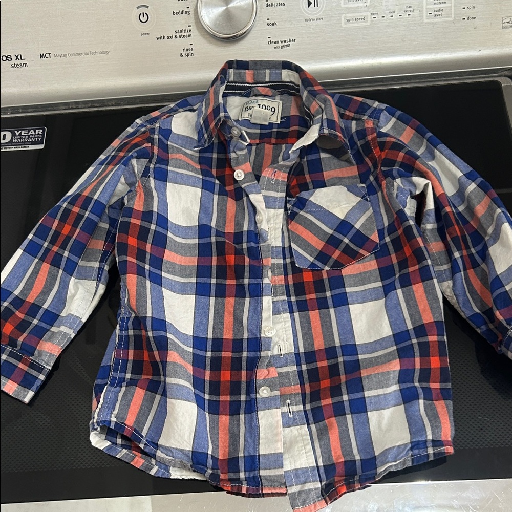 Boys 3T casual long sleeve button down plaid shirt top 100% cotton light weight